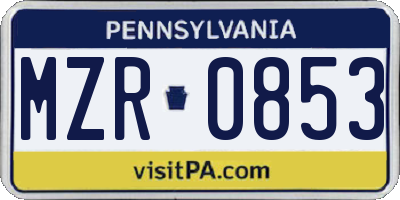 PA license plate MZR0853