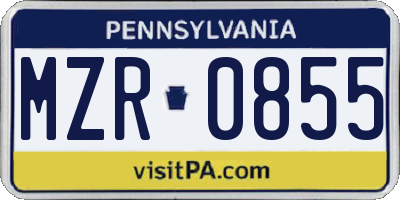 PA license plate MZR0855