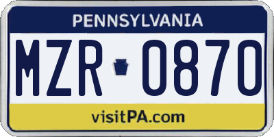 PA license plate MZR0870