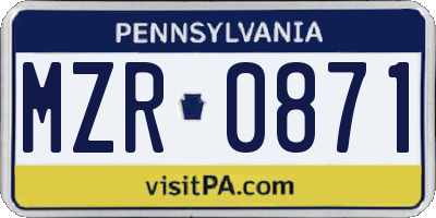 PA license plate MZR0871