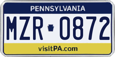 PA license plate MZR0872