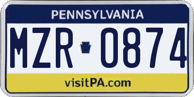 PA license plate MZR0874