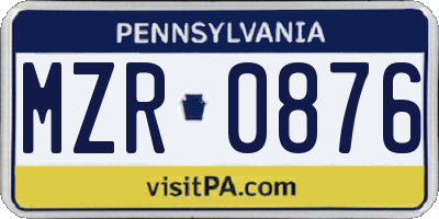 PA license plate MZR0876