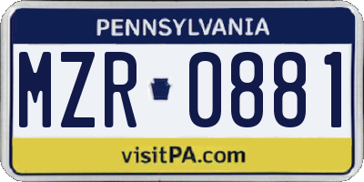 PA license plate MZR0881