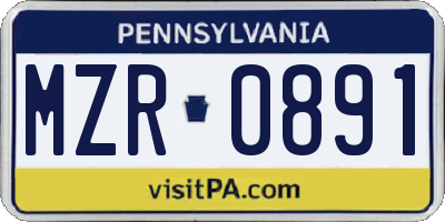 PA license plate MZR0891