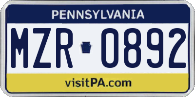 PA license plate MZR0892