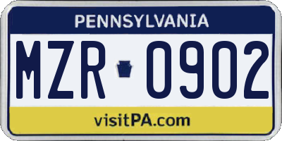 PA license plate MZR0902