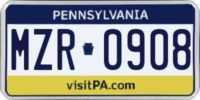 PA license plate MZR0908