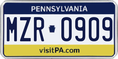 PA license plate MZR0909
