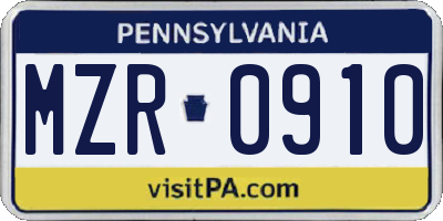 PA license plate MZR0910