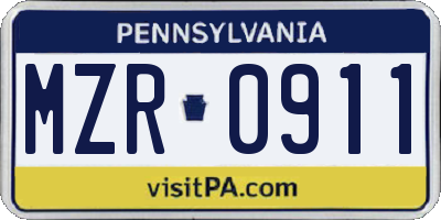 PA license plate MZR0911