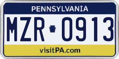 PA license plate MZR0913