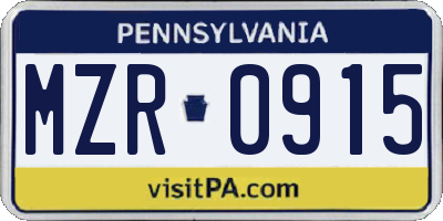 PA license plate MZR0915