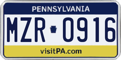 PA license plate MZR0916