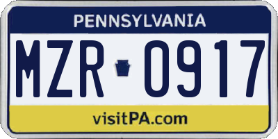 PA license plate MZR0917