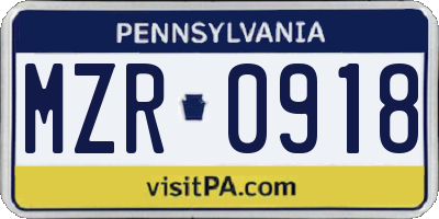 PA license plate MZR0918