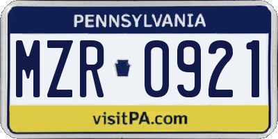 PA license plate MZR0921
