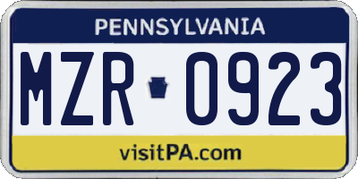 PA license plate MZR0923