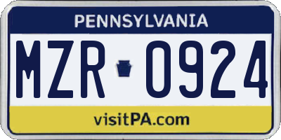 PA license plate MZR0924