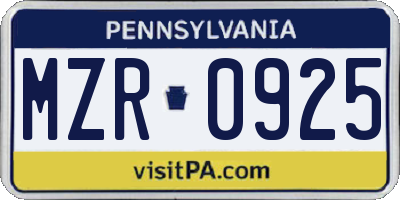 PA license plate MZR0925