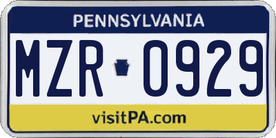 PA license plate MZR0929