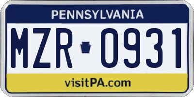PA license plate MZR0931