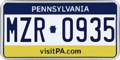 PA license plate MZR0935