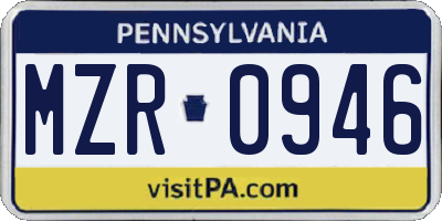 PA license plate MZR0946
