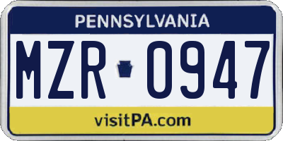 PA license plate MZR0947