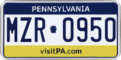 PA license plate MZR0950