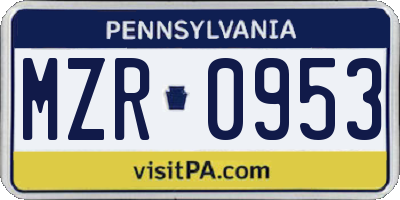 PA license plate MZR0953