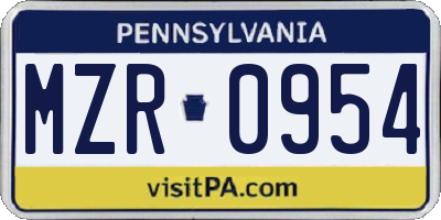 PA license plate MZR0954