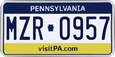 PA license plate MZR0957
