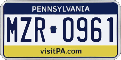 PA license plate MZR0961