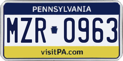 PA license plate MZR0963