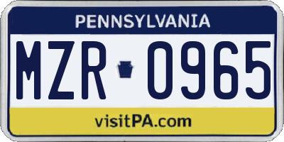 PA license plate MZR0965