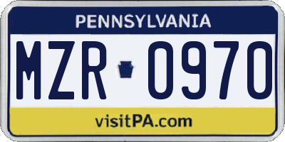PA license plate MZR0970