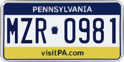PA license plate MZR0981