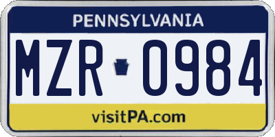 PA license plate MZR0984