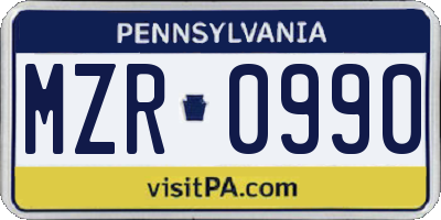 PA license plate MZR0990