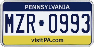 PA license plate MZR0993