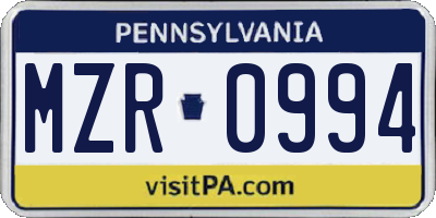 PA license plate MZR0994
