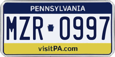 PA license plate MZR0997