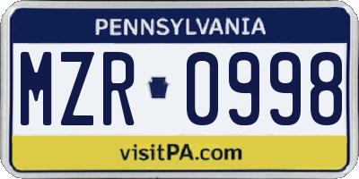 PA license plate MZR0998