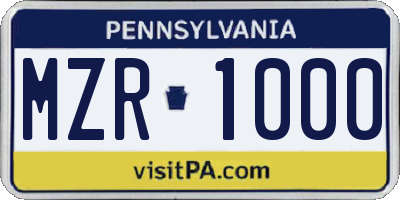 PA license plate MZR1000