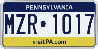 PA license plate MZR1017