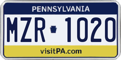 PA license plate MZR1020
