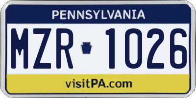 PA license plate MZR1026