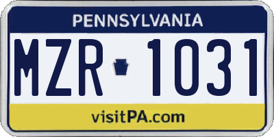 PA license plate MZR1031