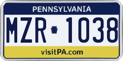 PA license plate MZR1038